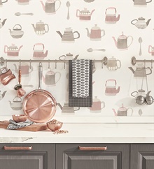 Watercolor Pink Teapots Wallpaper