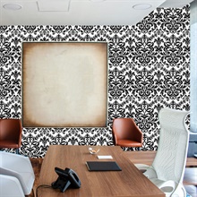 Black & White Feathered Damask Type II, 20 Oz Commercial Wallpaper