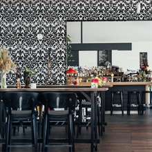 Black & White Feathered Damask Type II, 20 Oz Commercial Wallpaper