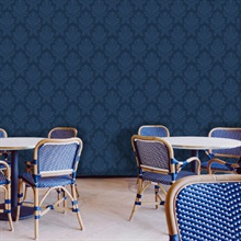 Navy Blue Large Scale Classic Damask  Type II, 20 Oz Commercial Wallpaper