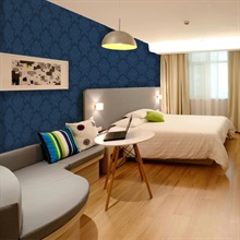 Navy Blue Large Scale Classic Damask  Type II, 20 Oz Commercial Wallpaper