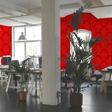 Red Large Scale Classic Damask  Type II, 20 Oz Commercial Wallpaper