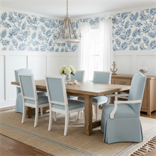 Blue, Light Blue &amp; White Plums and Leaves Wallpaper