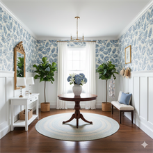 Blue, Light Blue & White Plums and Leaves Wallpaper