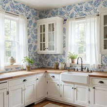 Blue, Light Blue & White Plums and Leaves Wallpaper