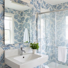 Blue, Light Blue & White Plums and Leaves Wallpaper