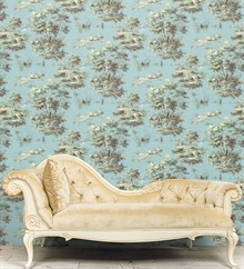 Classic French Countryside Turquoise  Toile Wallpaper , MH36517