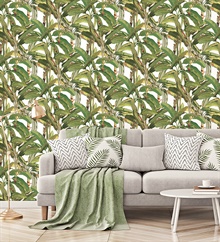 Tropical Polynesian Green Leaves Wallpaper , MH36534