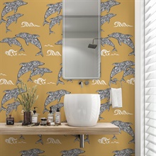 Mustard Paisley Dolphin Wallpaper