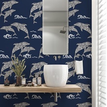 Navy Blue Paisley Dolphin Wallpaper