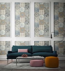 Tile Morocaan Tile Blue & Copper Peel and Stick Wallpaper, NW30002