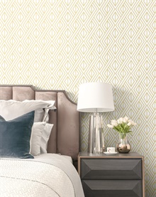Geometric Gold Diamond Geometric Metallic Gold Peel and Stick Wallpaper, NW30105
