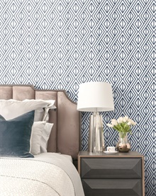 Geometric Navy Diamond Geometric Navy & White Peel and Stick Wallpaper, NW30106