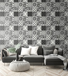Tile Black and White Graphic Tile Black & White Peel and Stick Wallpaper, NW30300