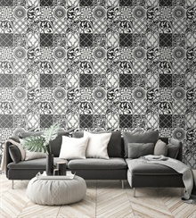 Black and White Graphic Tile Peel and Stick Wallpaper, NW30300