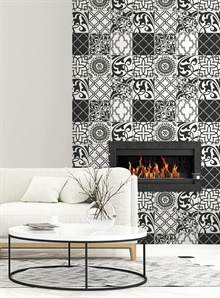 Black and White Graphic Tile Peel and Stick Wallpaper, NW30300