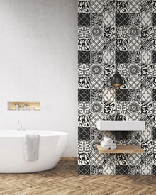 Black and White Graphic Tile Peel and Stick Wallpaper, NW30300