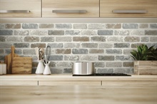 Brick Grey Washed Brick Soft Grey & Charcoal Peel and Stick Wallpaper, NW30510