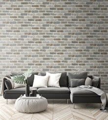 Brick Grey Washed Brick Soft Grey & Charcoal Peel and Stick Wallpaper, NW30510