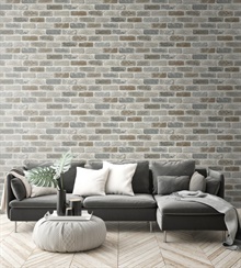 Gray Washed Brick Peel and Stick Wallpaper, NW30510