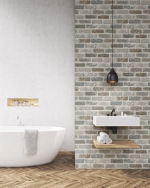 Brick Grey Washed Brick Soft Grey & Charcoal Peel and Stick Wallpaper, NW30510