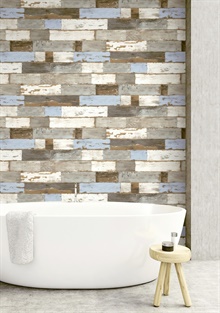 Wood Colorful Shiplap Blue & Neutral Peel and Stick Wallpaper, NW30700