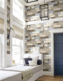 Wood Colorful Shiplap Blue & Neutral Peel and Stick Wallpaper, NW30700