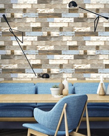Wood Colorful Shiplap Blue & Neutral Peel and Stick Wallpaper, NW30700