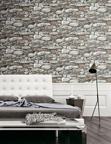 Stone Stone Wall Brown & Grey Peel and Stick Wallpaper, NW30900