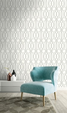 Soft Gray Deco Lattice Peel and Stick Wallpaper, NW31508