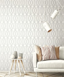 Soft Gray Deco Lattice Peel and Stick Wallpaper, NW31508
