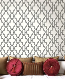 Black and White Tile Trellis Peel and Stick Wallpaper, NW31600