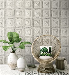 Tile Distressed Tin Tile Linen & Charcoal Peel and Stick Wallpaper, NW32100