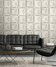 Tile Distressed Tin Tile Linen & Charcoal Peel and Stick Wallpaper, NW32100