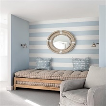 Baby Blue & White Nautical Beach 6.5 In Horizontal Stripe Wallpaper