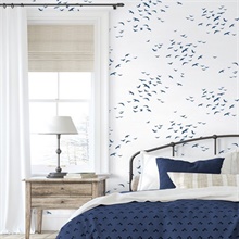 Navy Blue & White Coastal Birds FLying South Wallpaper
