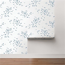 Navy Blue & White Coastal Birds FLying South Wallpaper