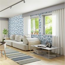 Blue, Light Blue & White Plums and Leaves Wallpaper