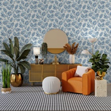 Blue, Light Blue & White Plums and Leaves Wallpaper