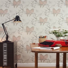 Budgies Taupe & Plaster Wallpaper
