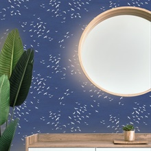 White & Navy Blue Coastal Birds FLying South Wallpaper
