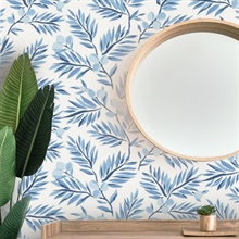 Blue, Light Blue & White Plums and Leaves Wallpaper