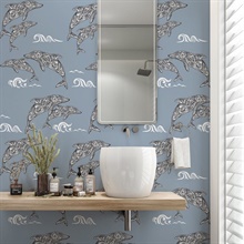 Sky Blue Paisley Dolphin Wallpaper