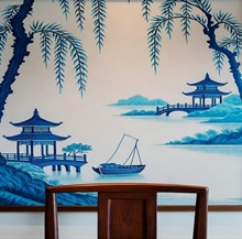 Chinese Willow Pattern Commercial Wallpaper (Chinese Restaurant Commercial Wallpaper)