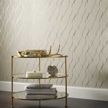 Beige, Silver & Gold Wavy Stripe Vertical Ribbon Wallpaper