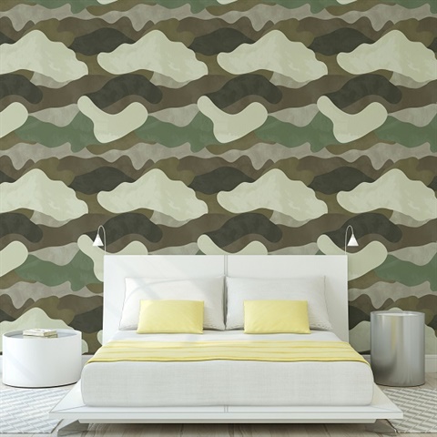 30cm/12" Lampshade Handmade with Green Camouflage Wallpaper Khaki 