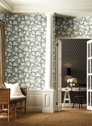 Grey, Green &amp; White Hydrangea Floral Rifle Paper Wallpaper, RI5144