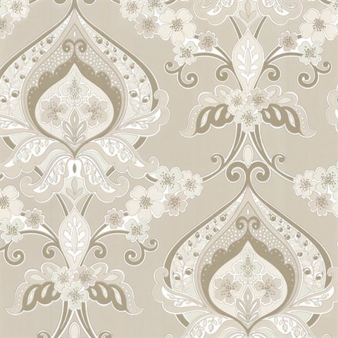 Ashbury Beige Paisley Damask