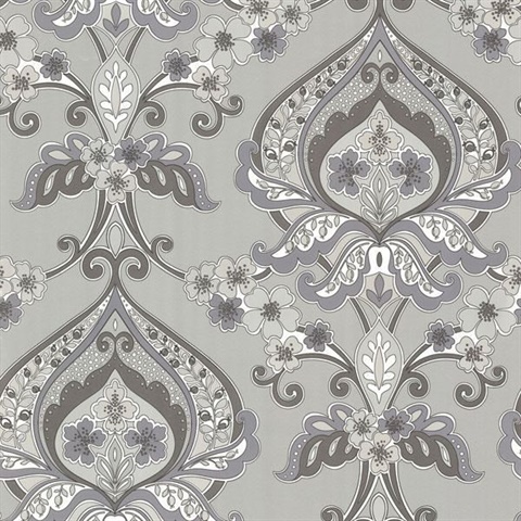 Ashbury Grey Paisley Damask