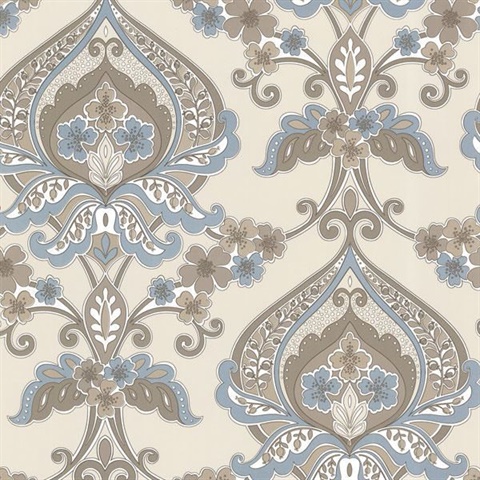 Ashbury Aqua Paisley Damask